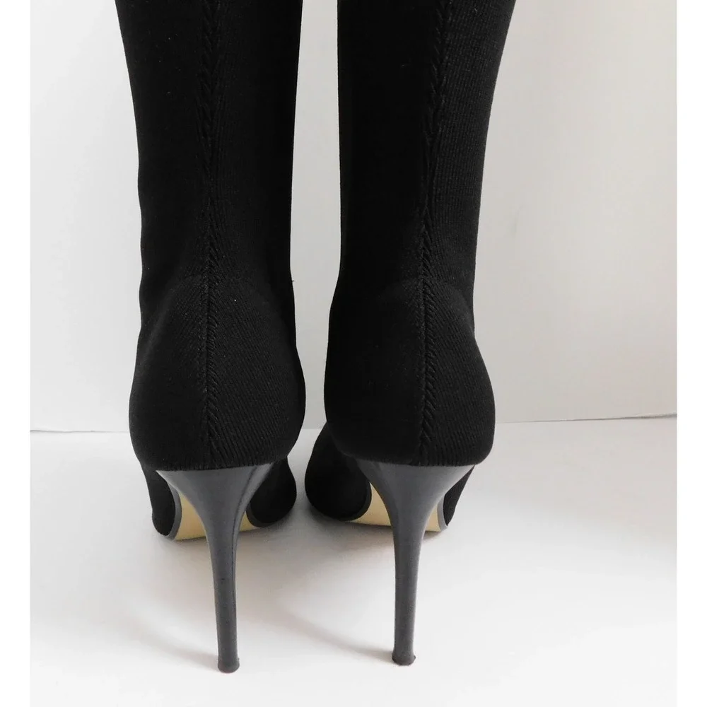 Saks Fifth Avenue Black Stretch‎ Fabric Tall Fashion Boots 9 M
